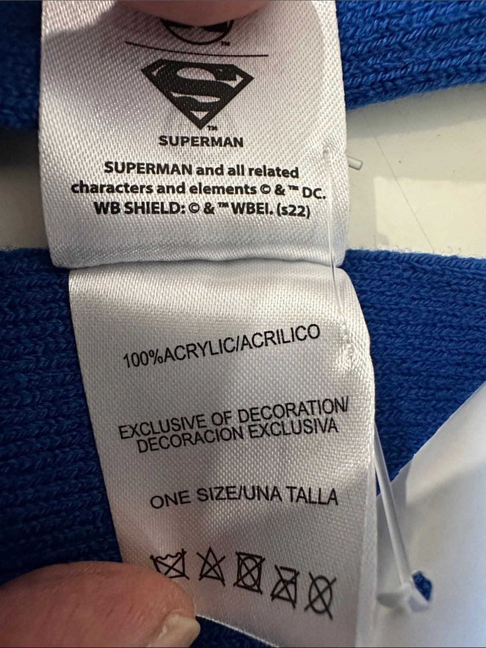Warner Bros. Blue Superman Knit Scarf with Red & Yellow Shield. NWT.